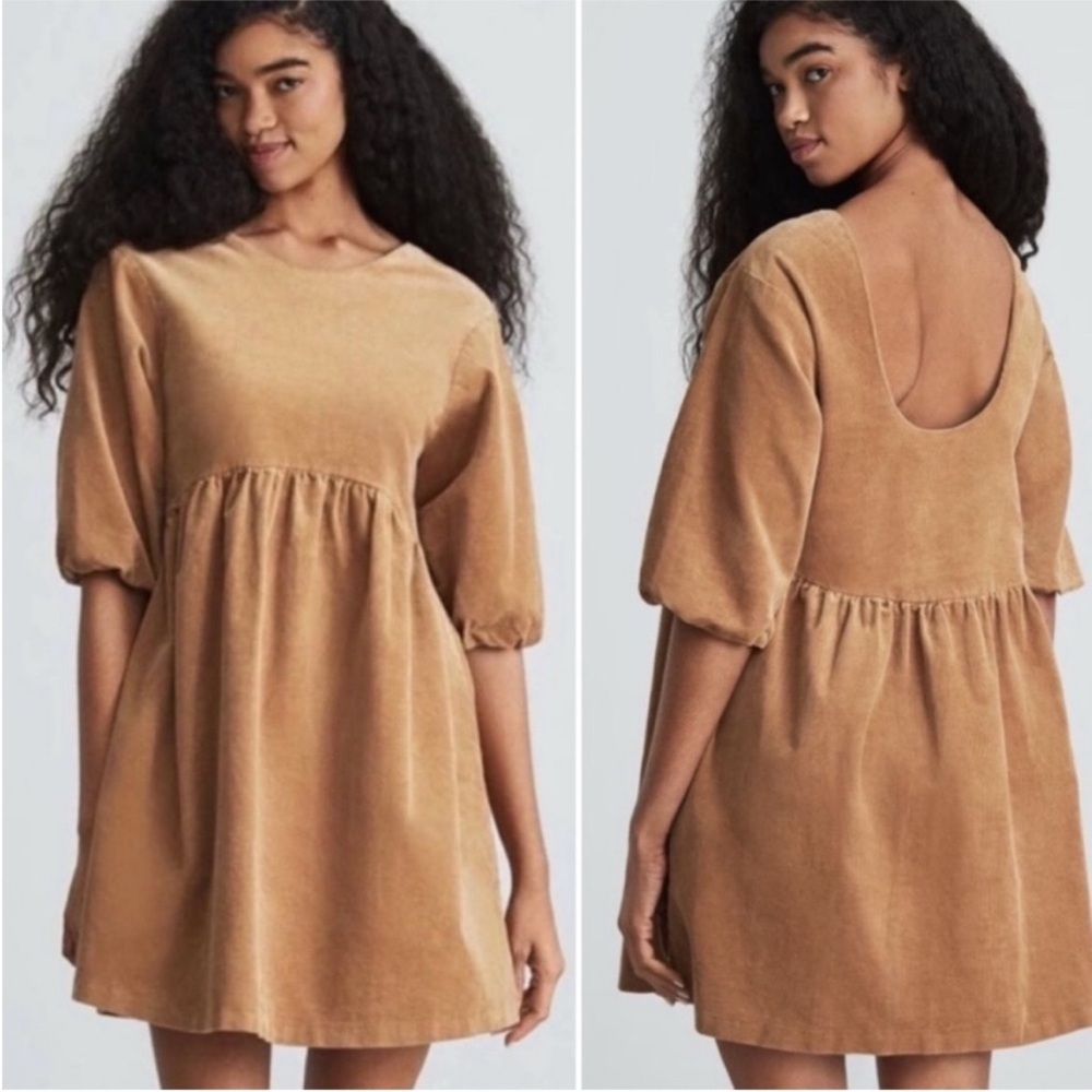 Everlane The Corduroy Babydoll Mini Dress Biscotti